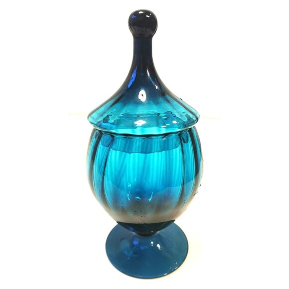 Blue Art Glass Piece Mid-Century Empoli Italian Turquoise Hand Blown, Hand Made - Picture 1 of 11